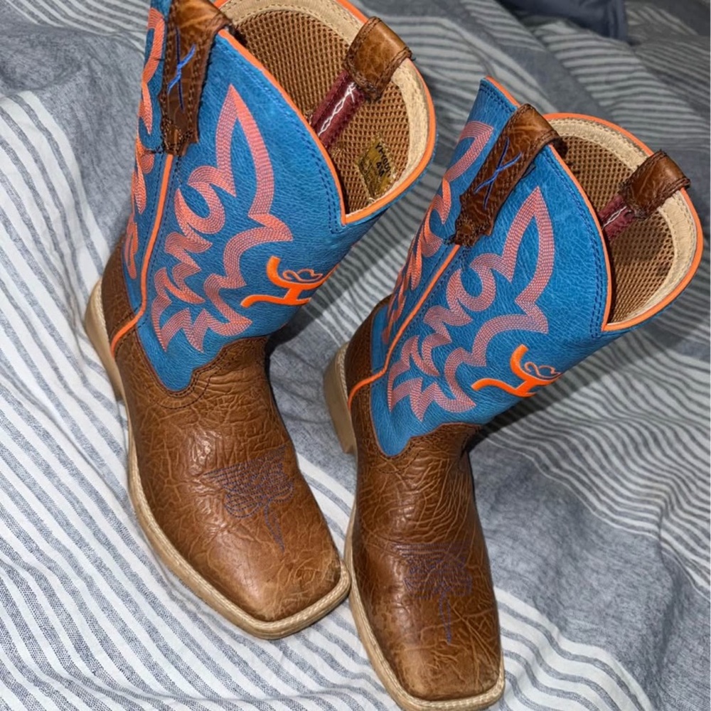 Twisted X Kids Boots in Brown and Blue with Orange Accents